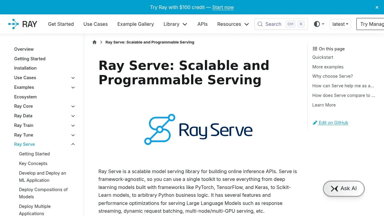 Screenshot of Ray Serve website