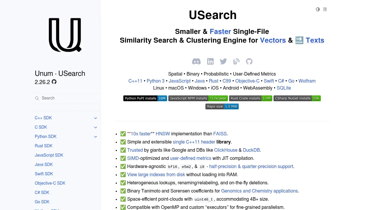 Screenshot of USearch website