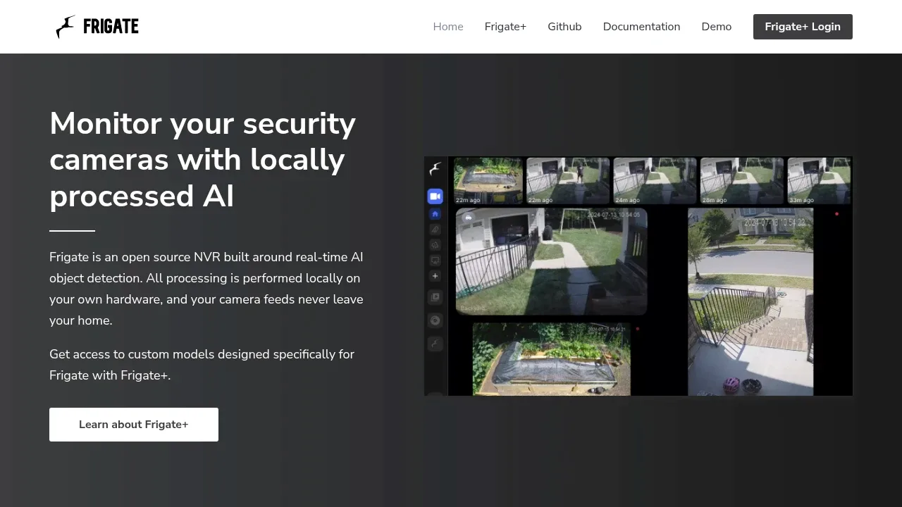Screenshot of Frigate website