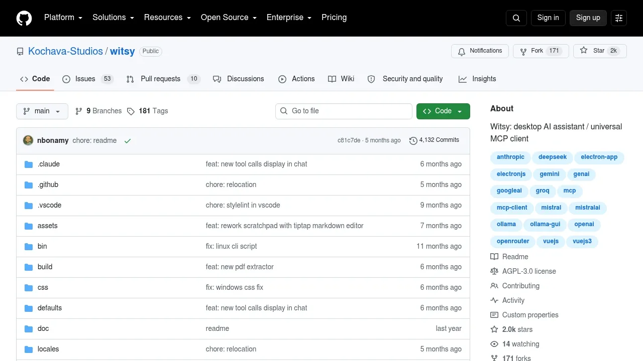 Screenshot of Witsy website