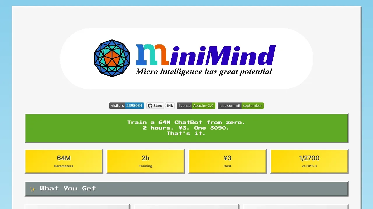 Screenshot of MiniMind website