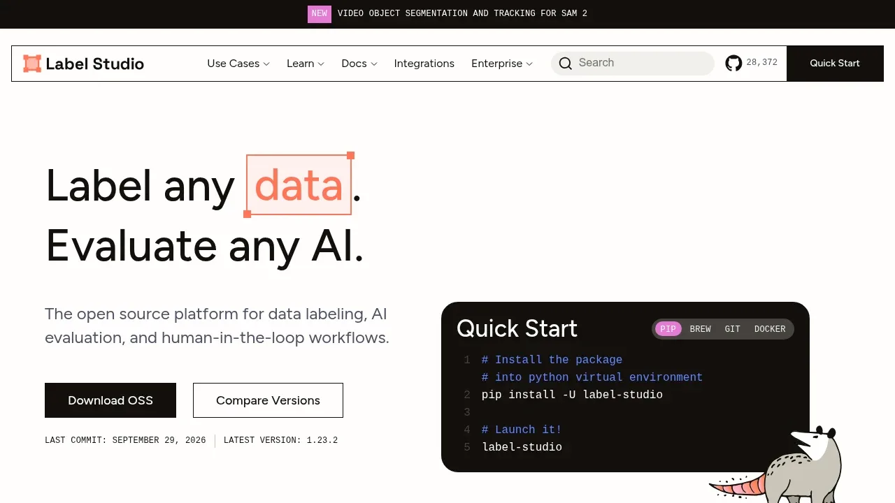 Screenshot of Label Studio website