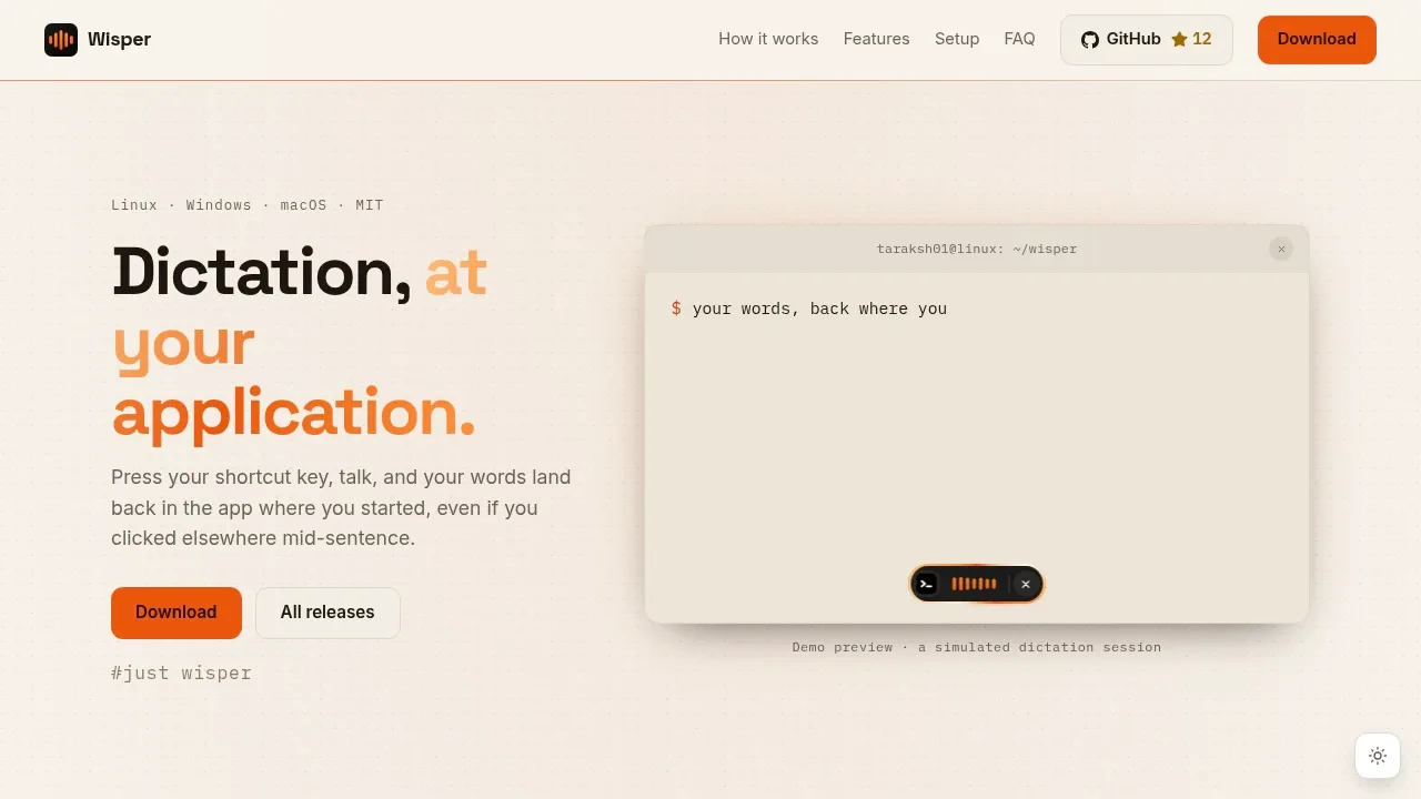 Screenshot of Wisper website
