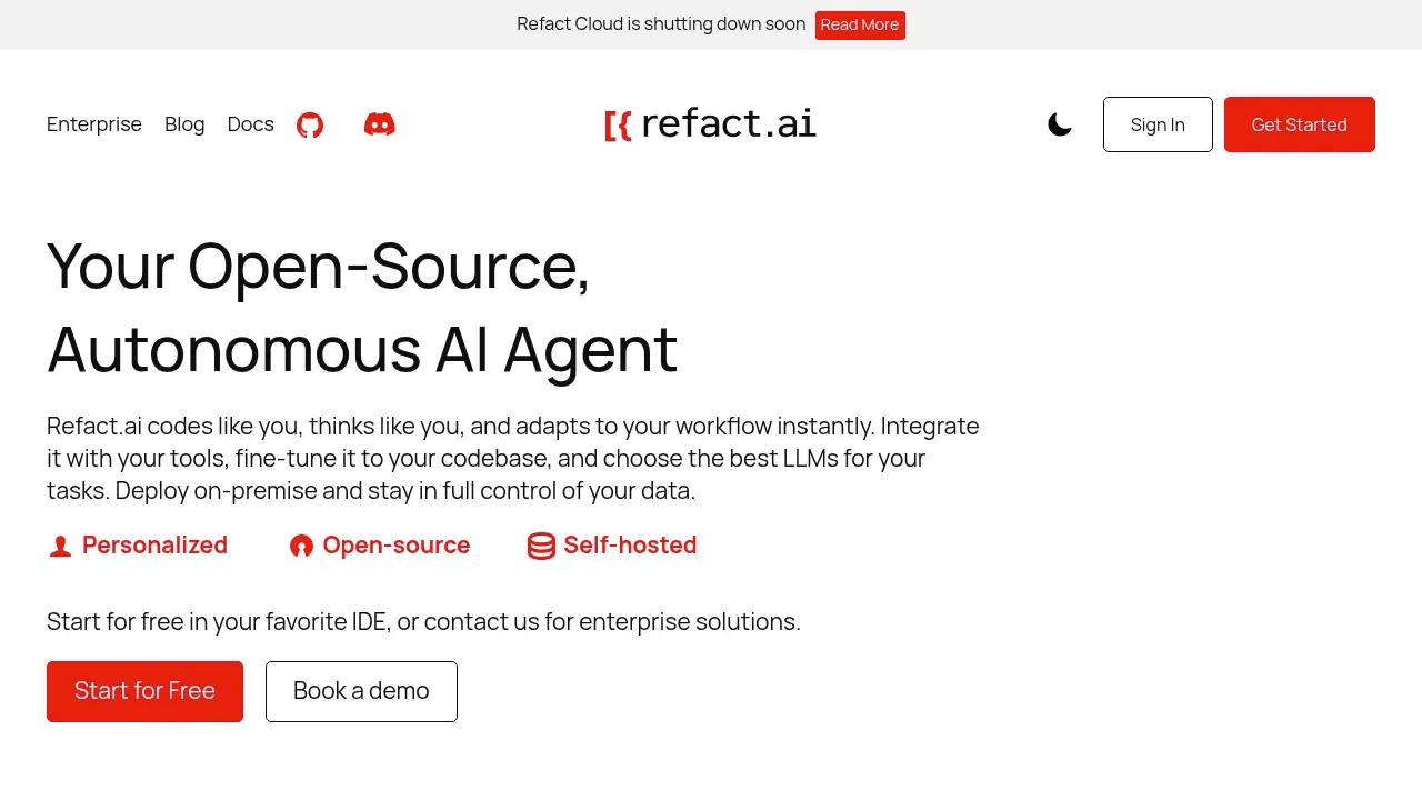 Screenshot of Refact website