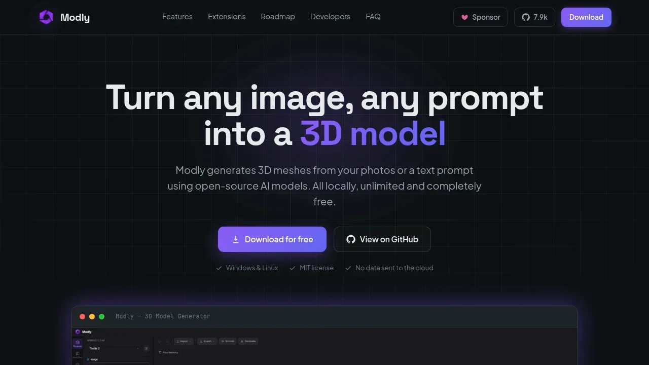 Screenshot of Modly website