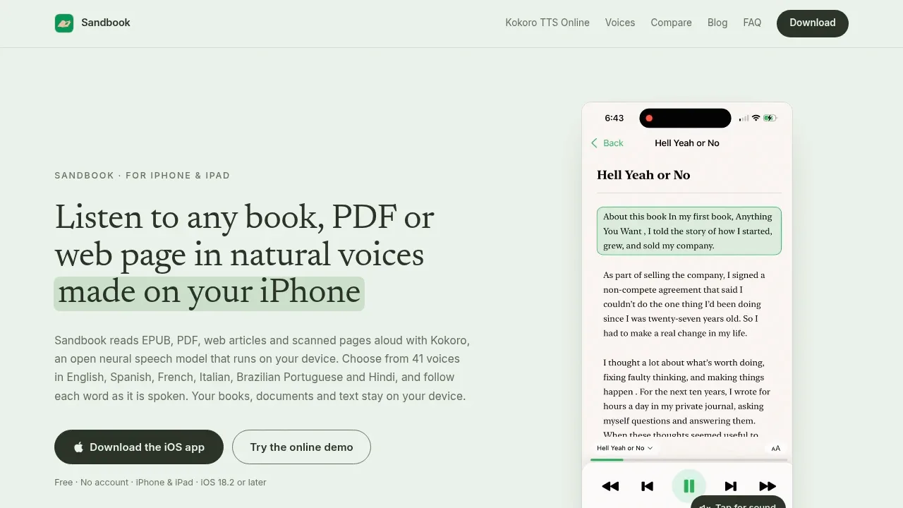 Screenshot of Sandbook website