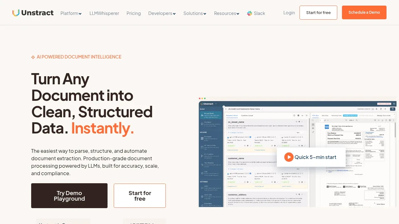Screenshot of Unstract website