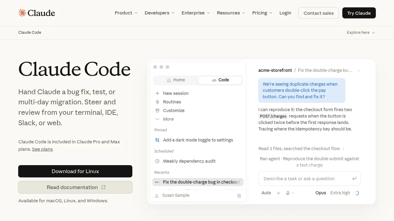Screenshot of Claude Code website