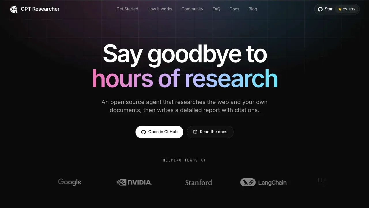 Screenshot of GPT Researcher website