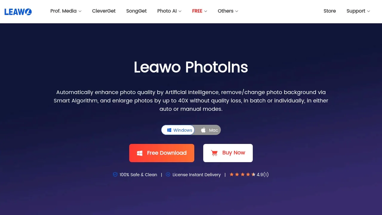 Screenshot of Leawo PhotoIns website