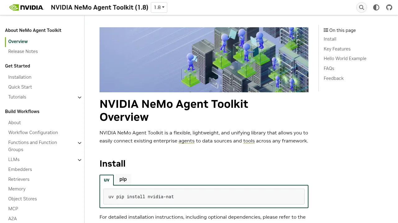 Screenshot of NVIDIA NeMo Agent Toolkit website