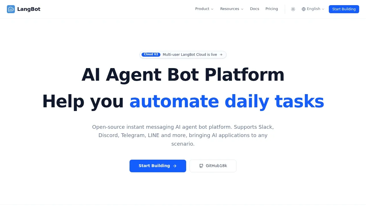 Screenshot of LangBot website