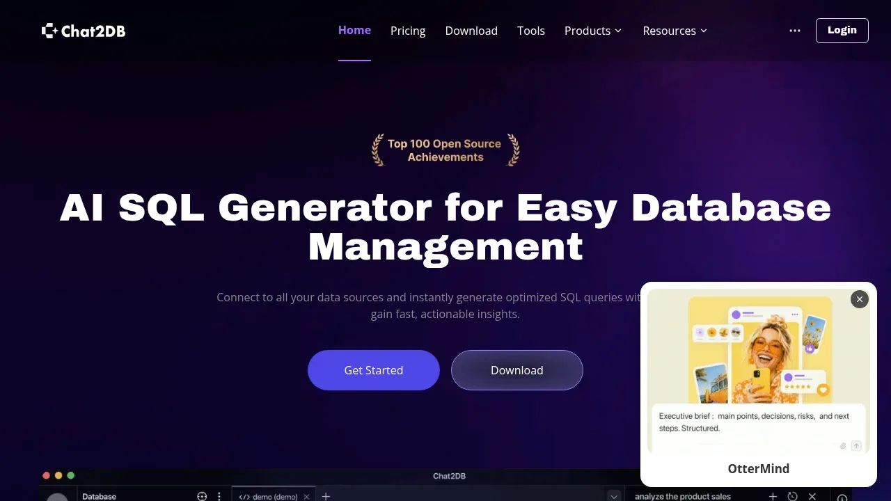 Screenshot of Chat2DB website