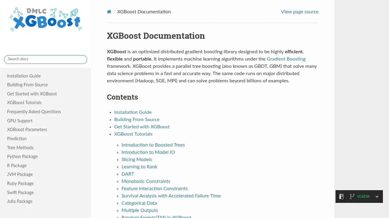 Screenshot of XGBoost website