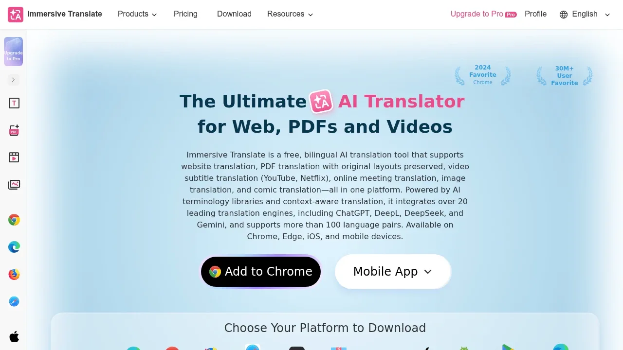 Screenshot of Immersive Translate website