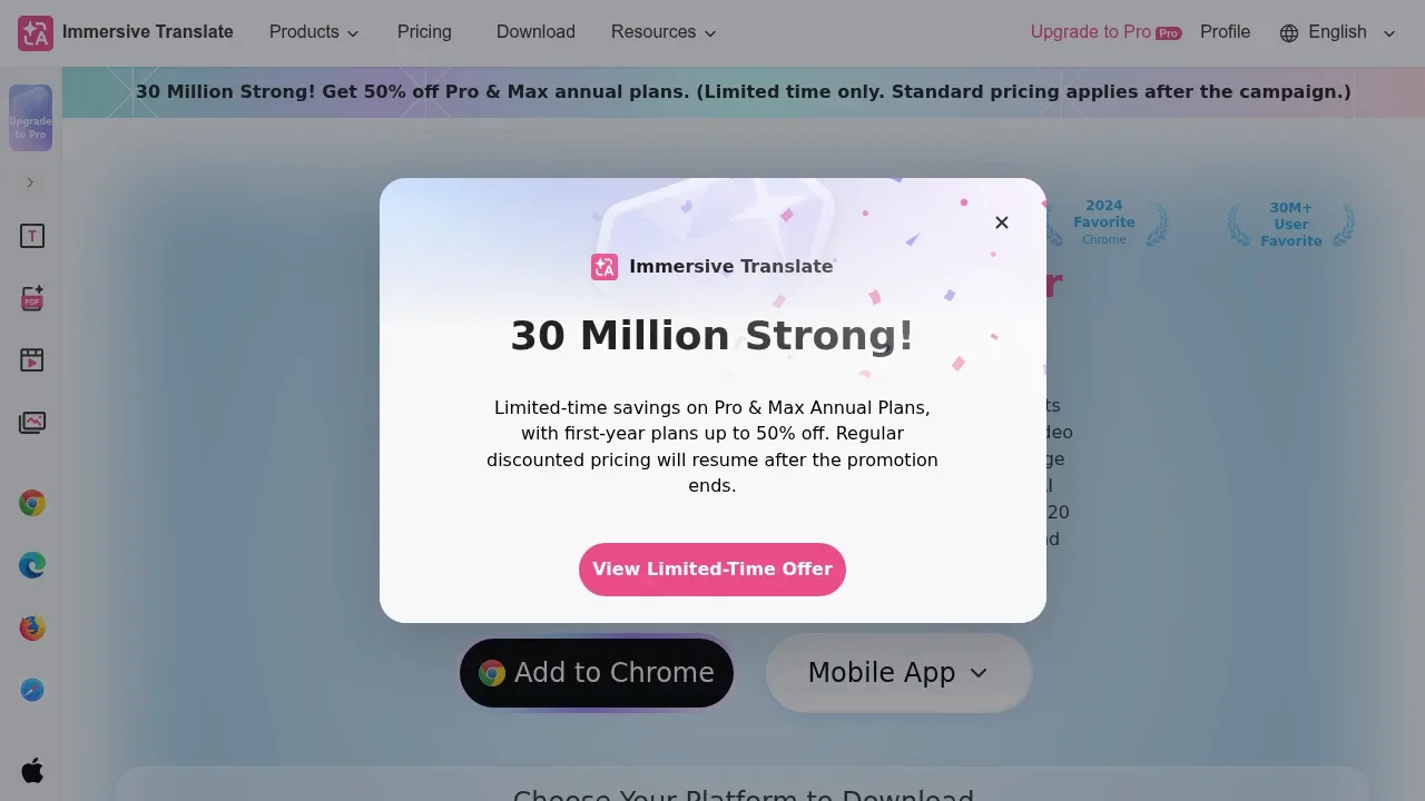 Screenshot of Immersive Translate website