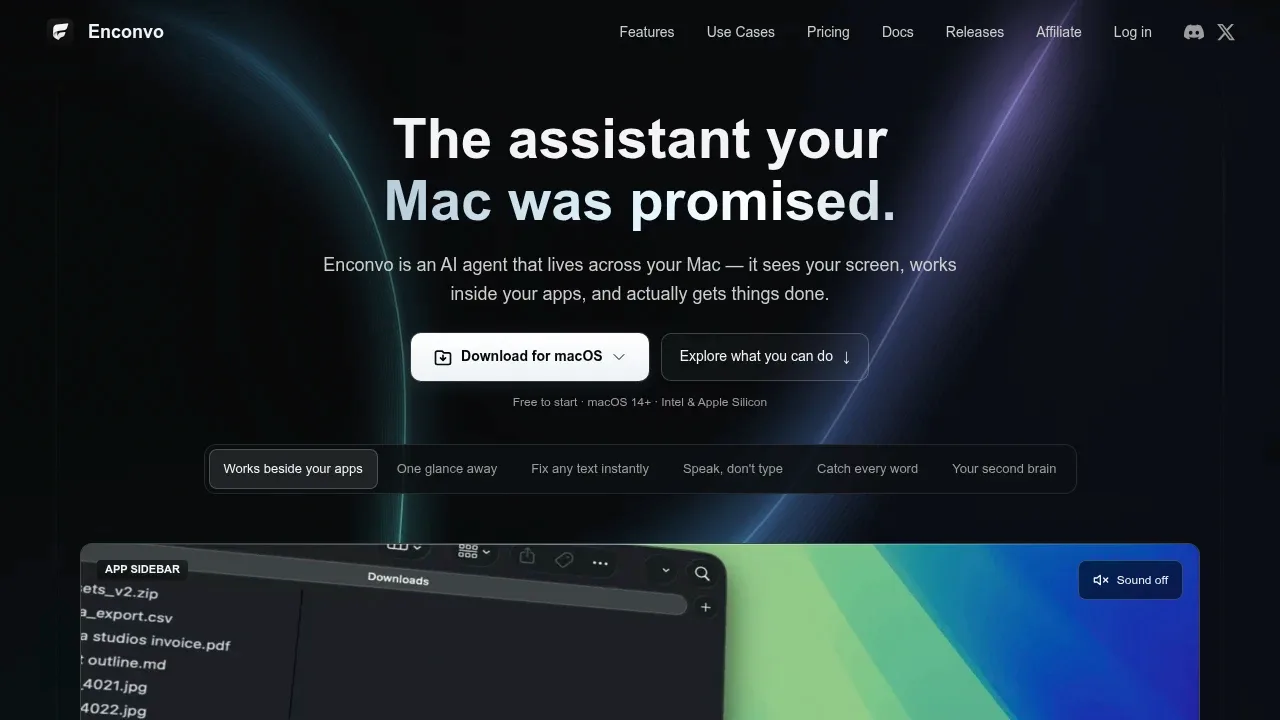 Screenshot of Enconvo website