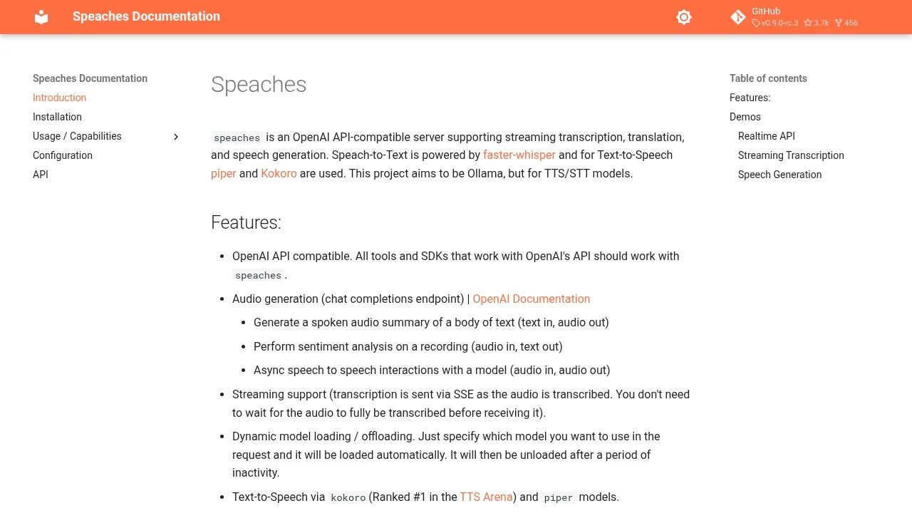 Screenshot of Speaches website