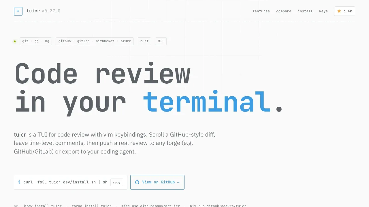 Screenshot of tuicr website