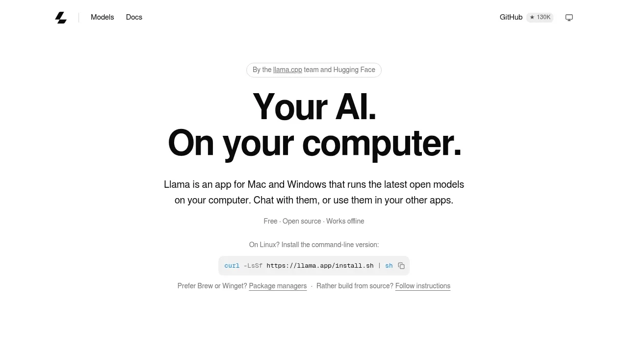 Screenshot of Llama Desktop website