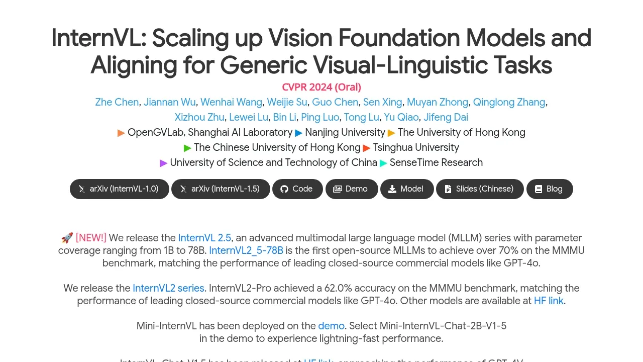 Screenshot of InternVL website