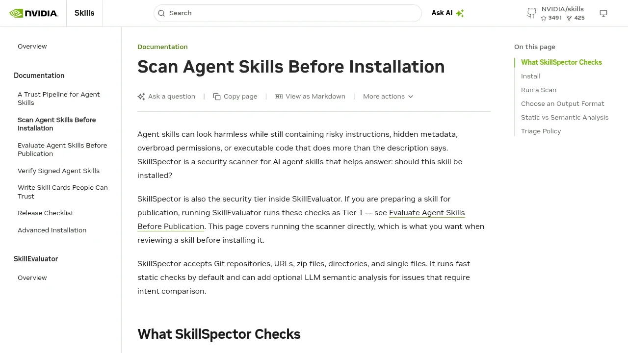 Screenshot of SkillSpector website