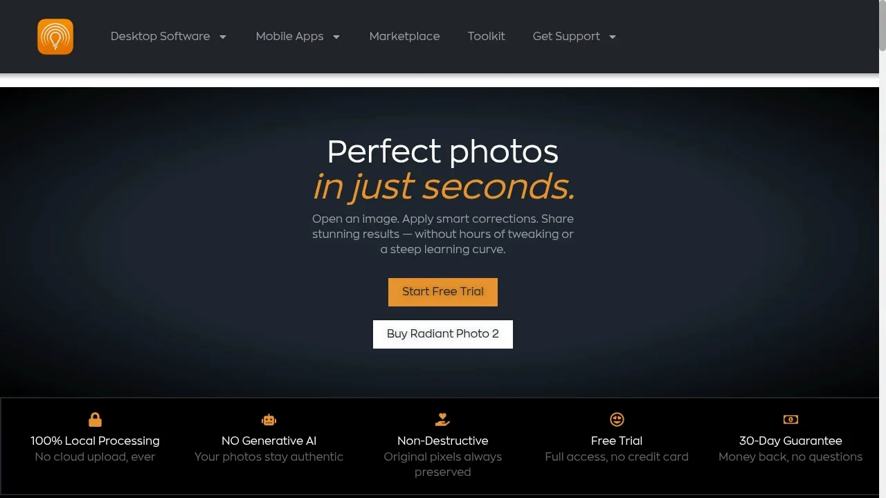 Screenshot of Radiant Photo 2 website