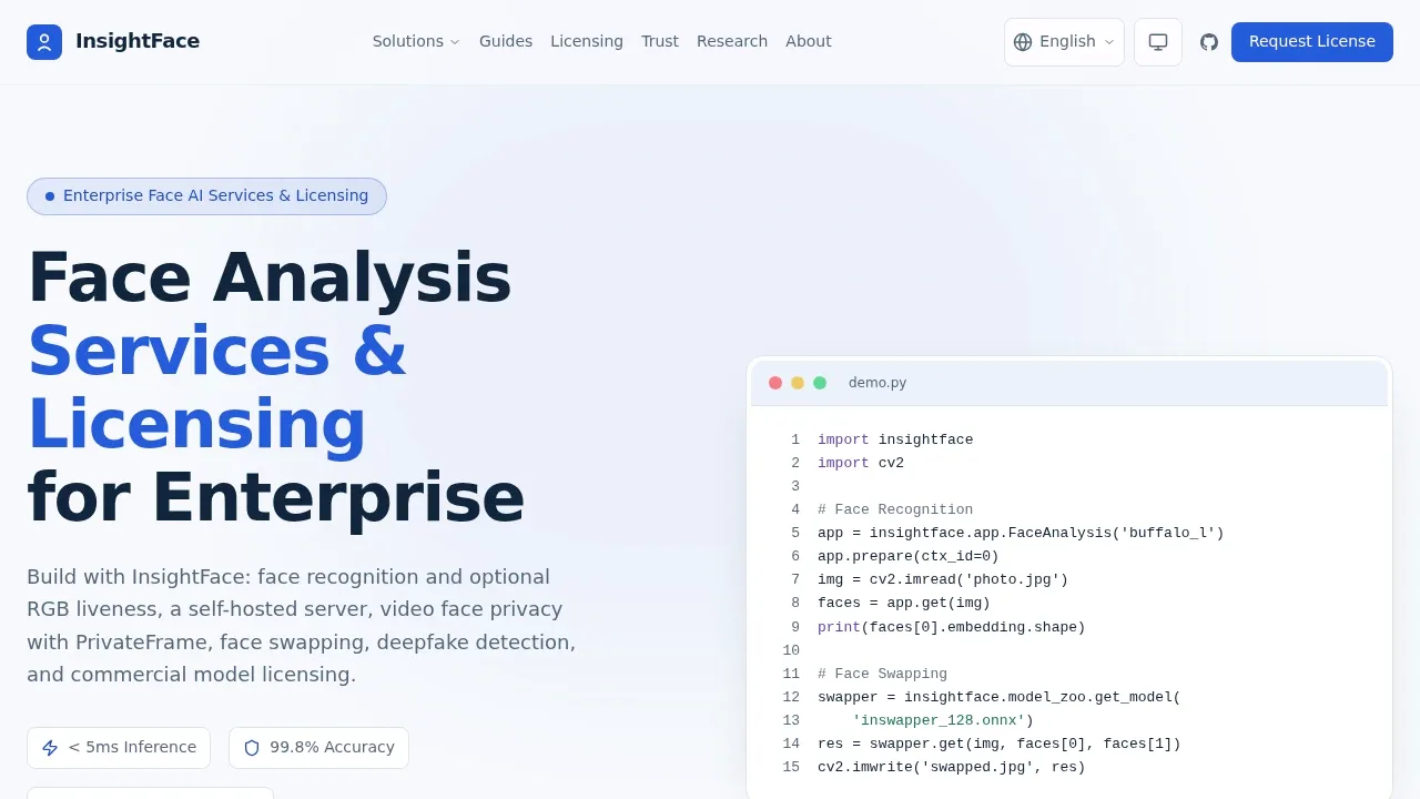 Screenshot of InsightFace website