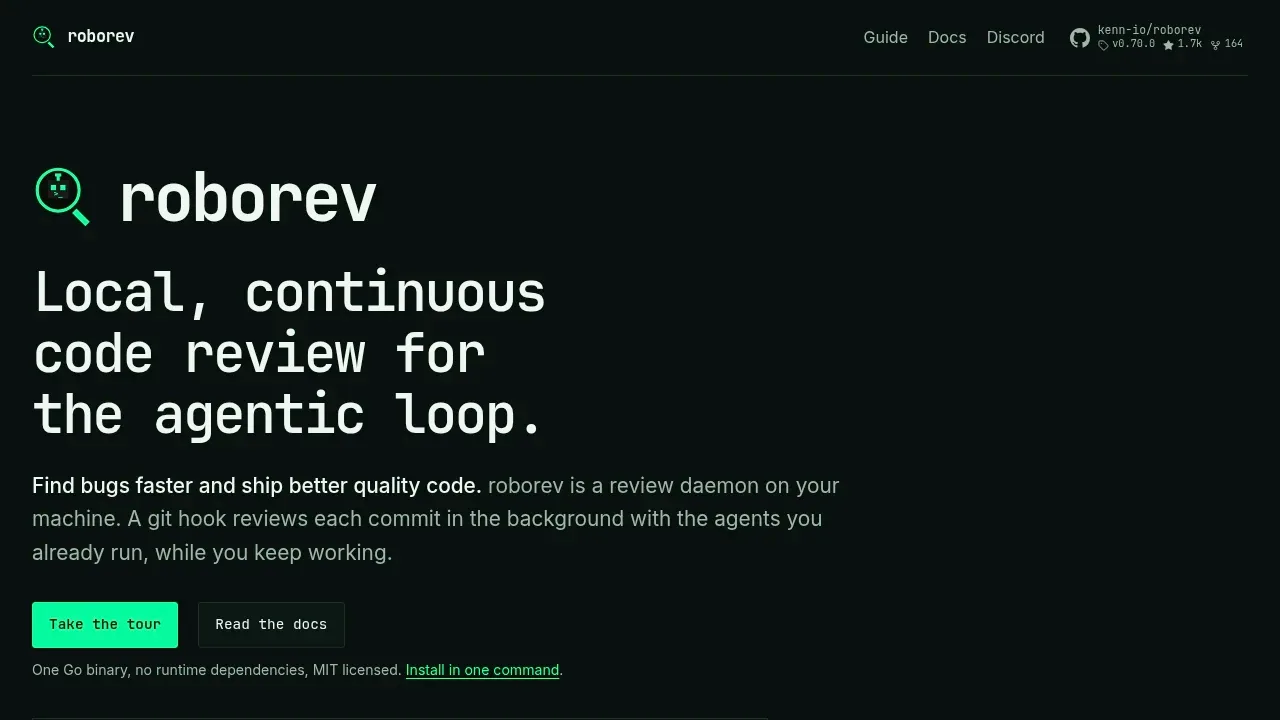 Screenshot of roborev website