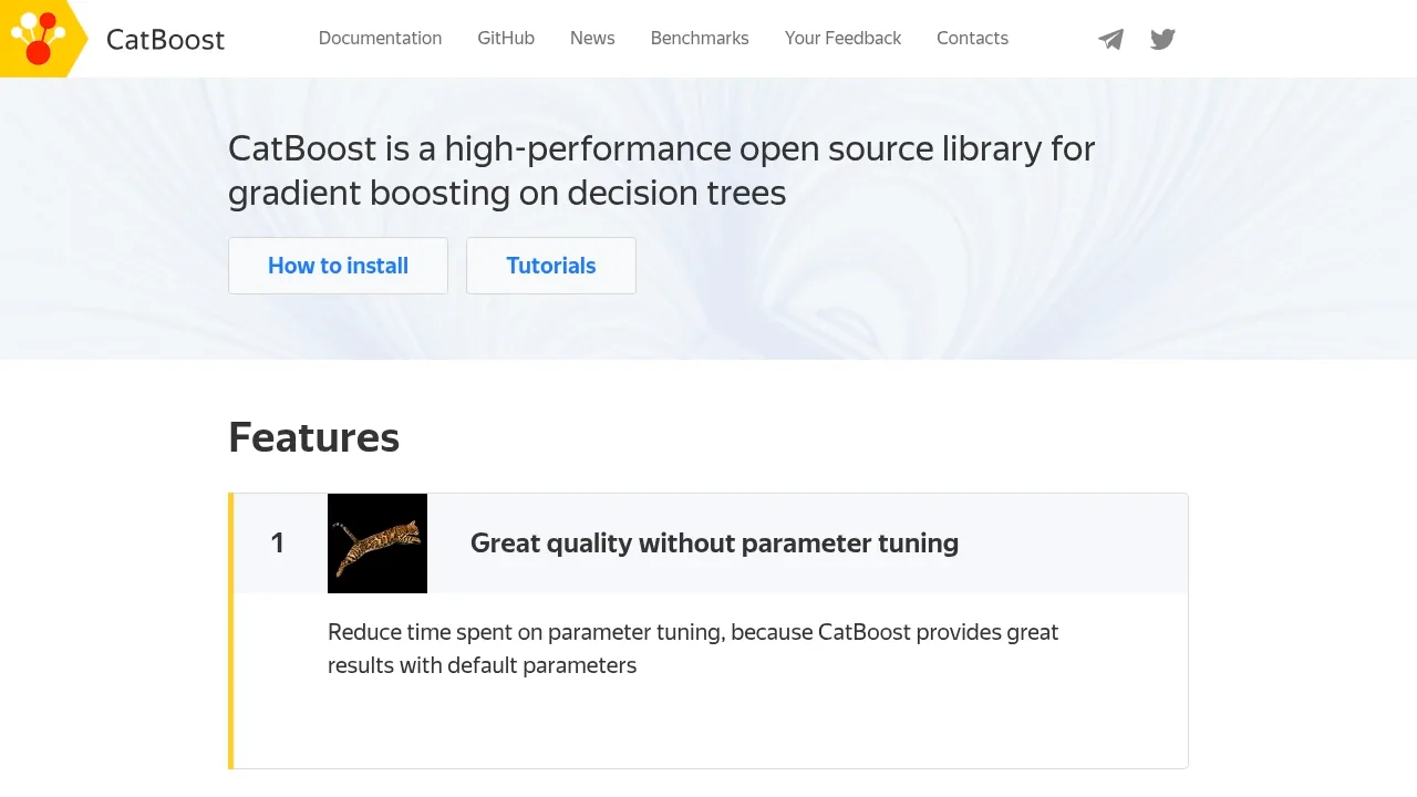 Screenshot of CatBoost website