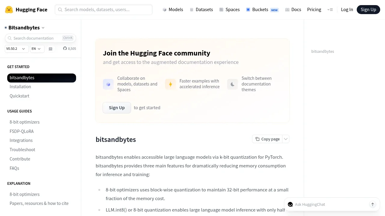 Screenshot of bitsandbytes website