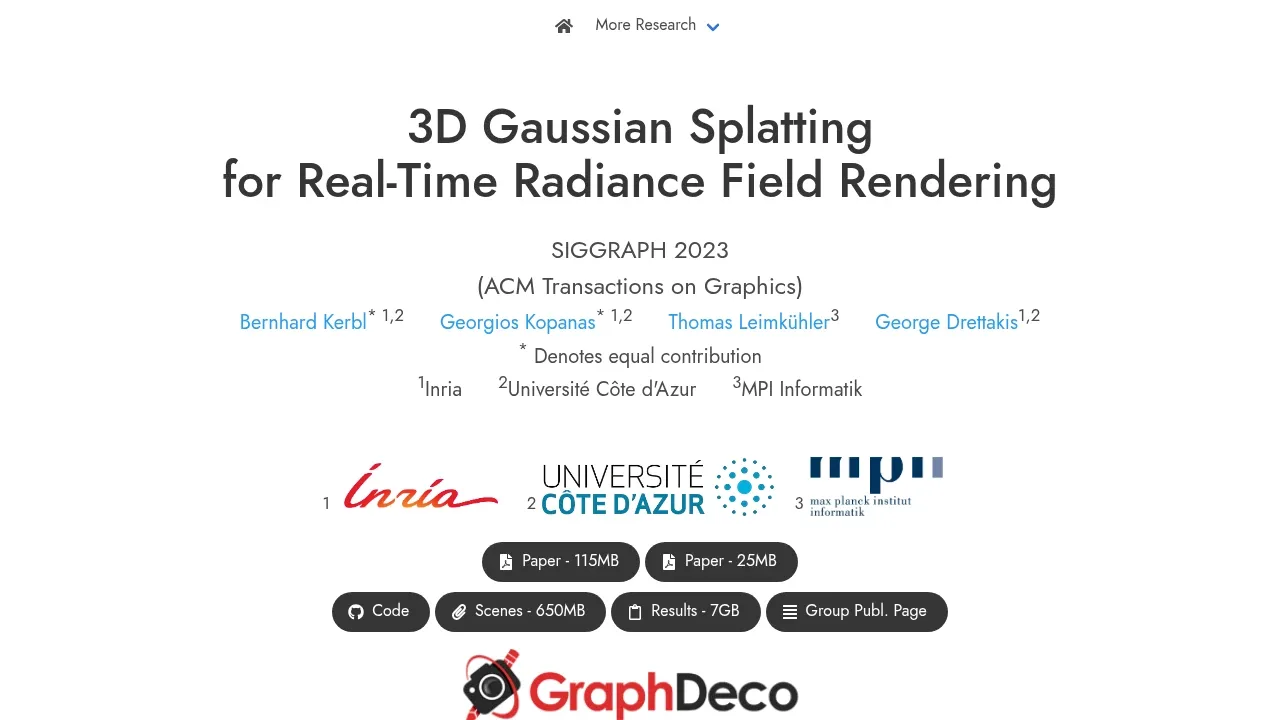 Screenshot of 3D Gaussian Splatting website