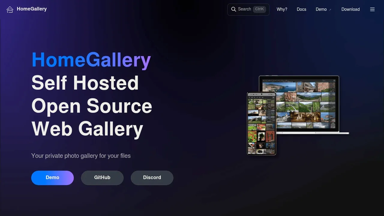Screenshot of HomeGallery website