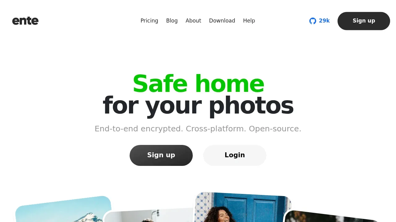 Screenshot of Ente Photos website