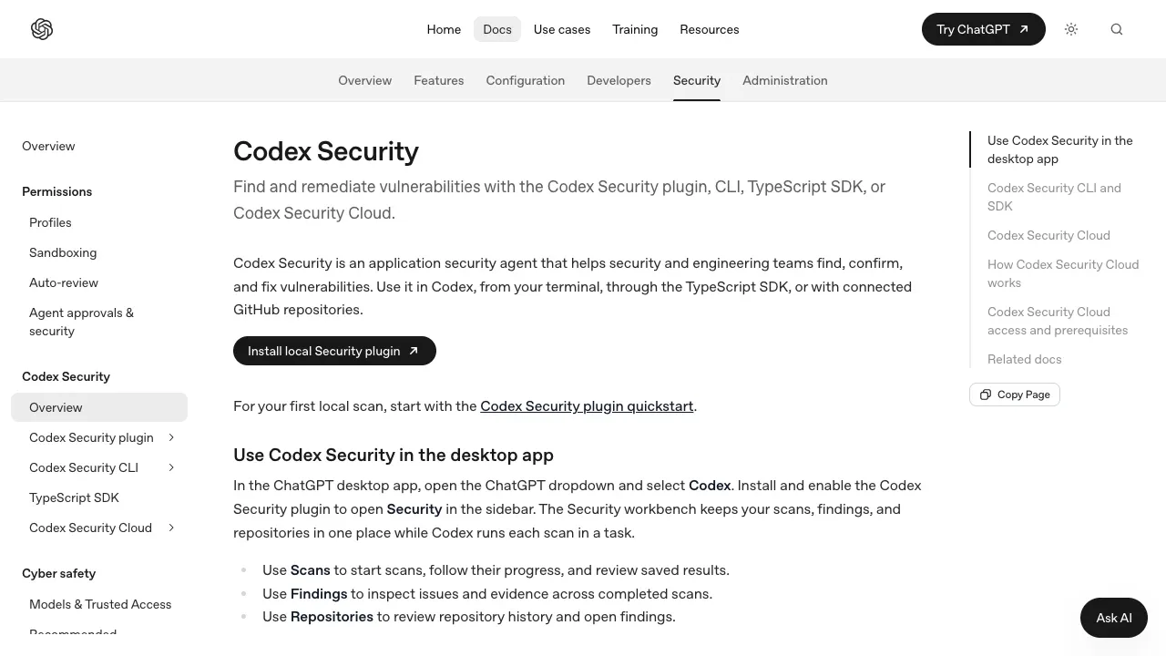 Screenshot of Codex Security website
