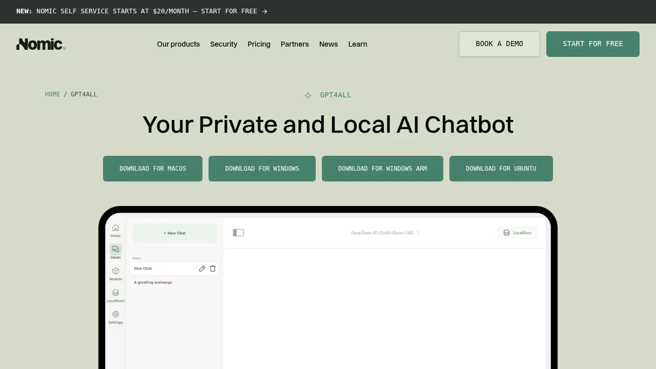 Screenshot of GPT4All website