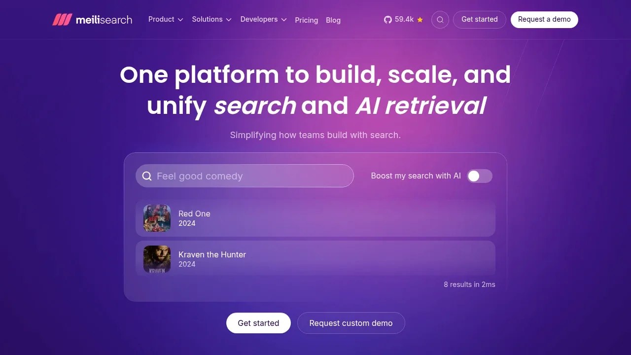 Screenshot of Meilisearch website