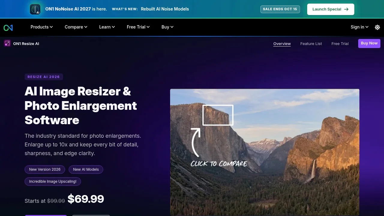 Screenshot of ON1 Resize AI website