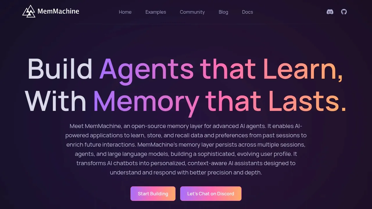 Screenshot of MemMachine website