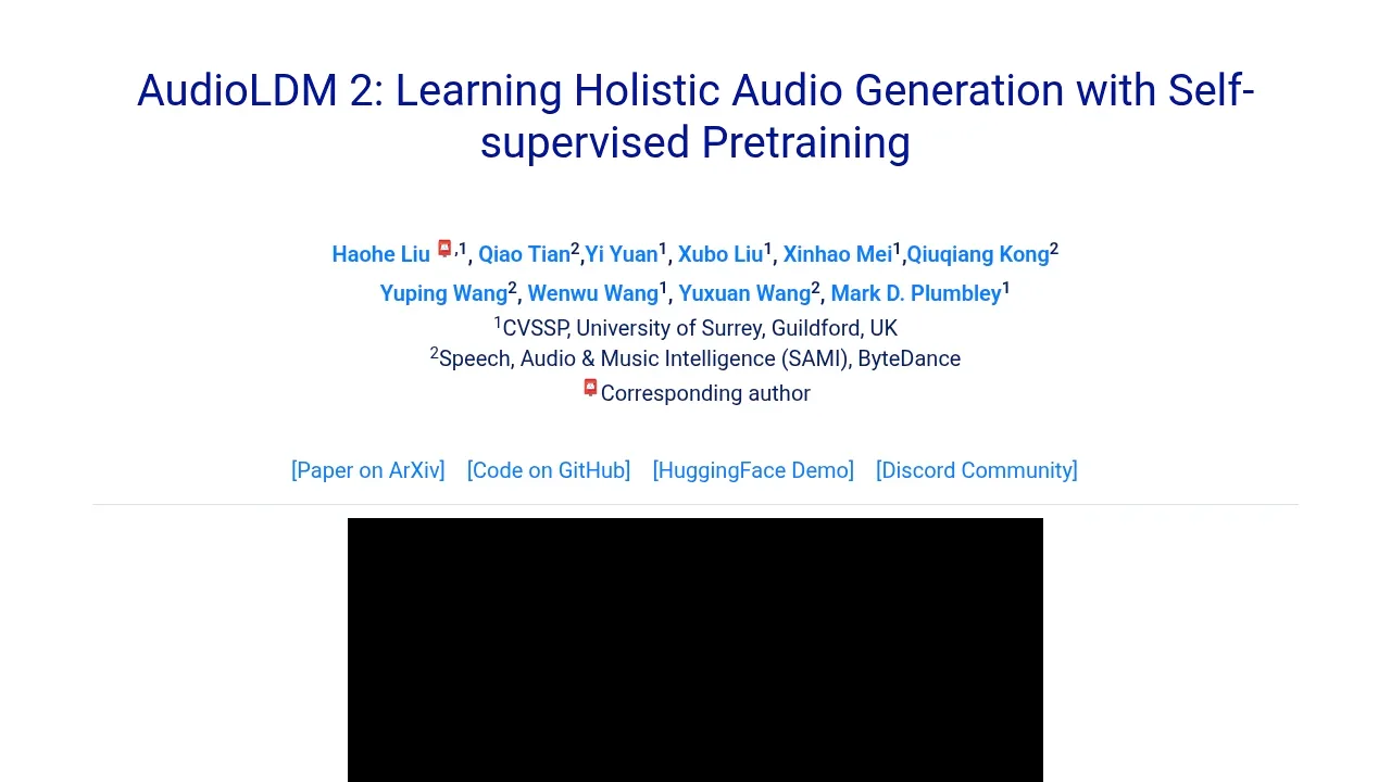 Screenshot of AudioLDM 2 website