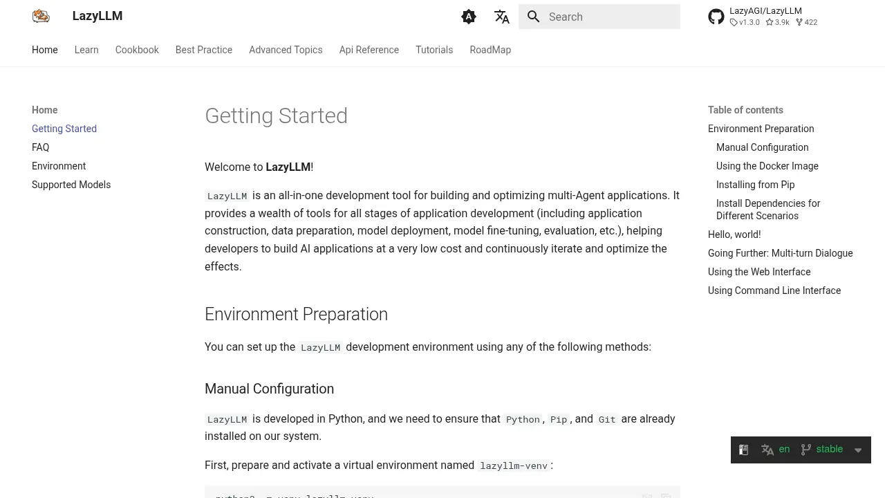 Screenshot of LazyLLM website