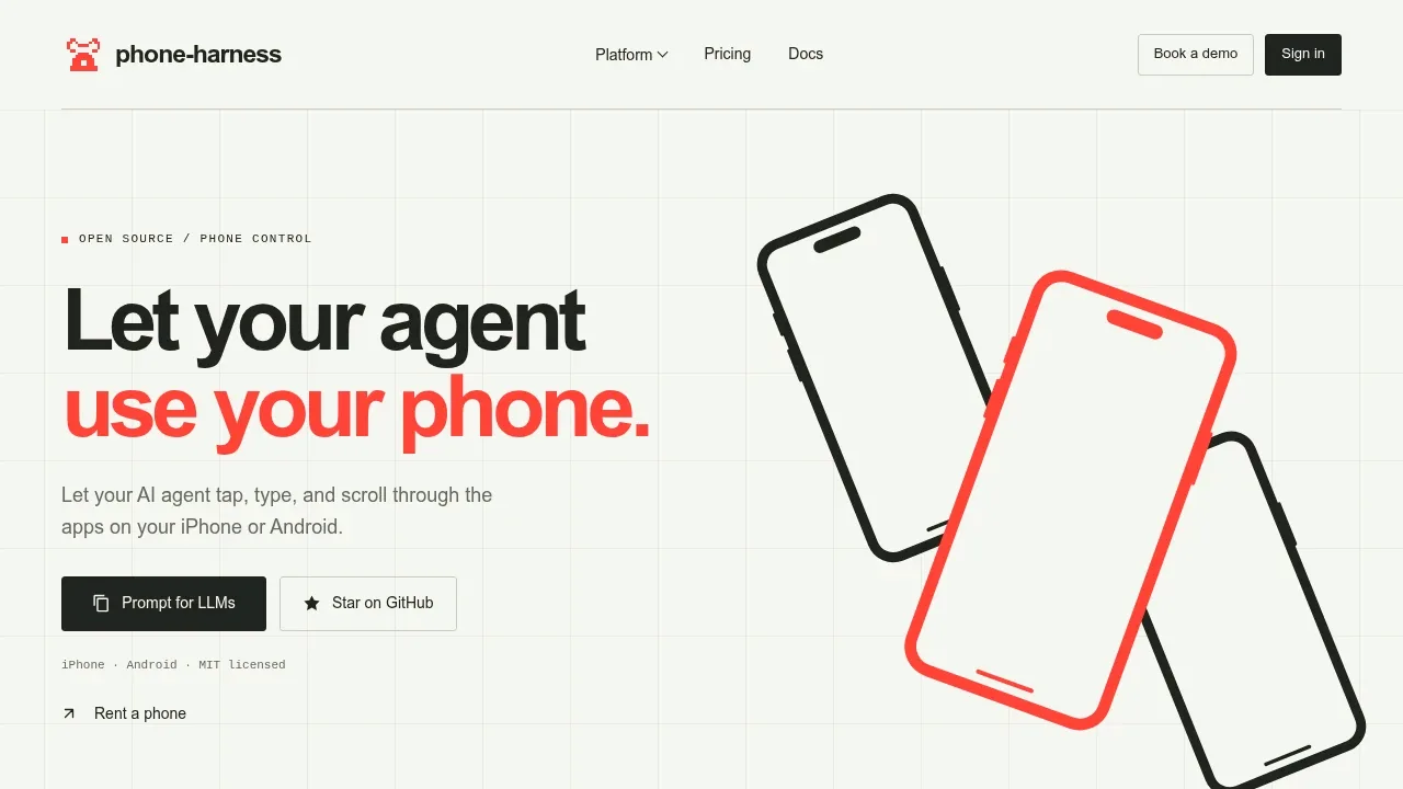 Screenshot of Phone Harness website