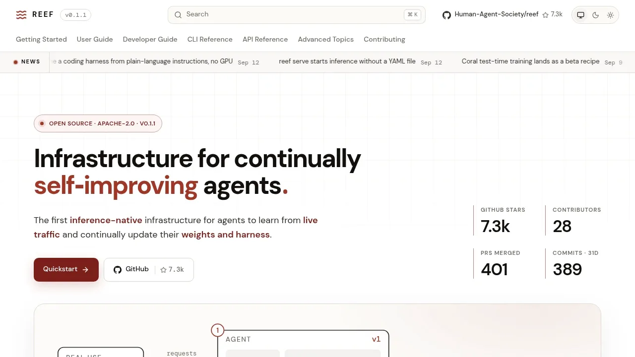 Screenshot of Reef website