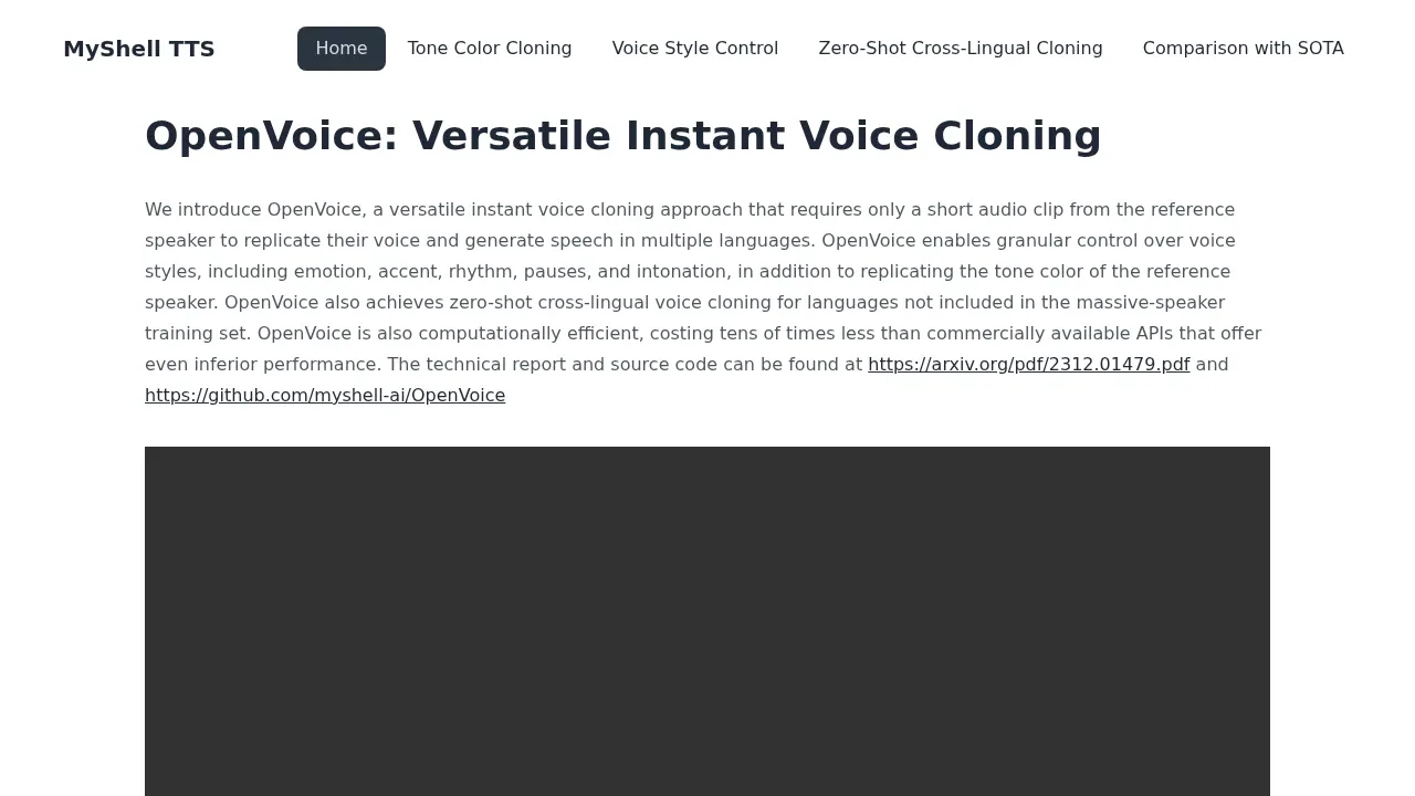Screenshot of OpenVoice website