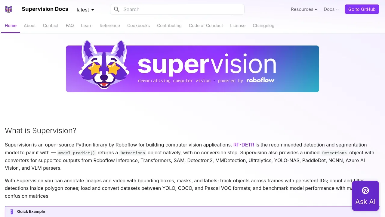 Screenshot of Supervision website