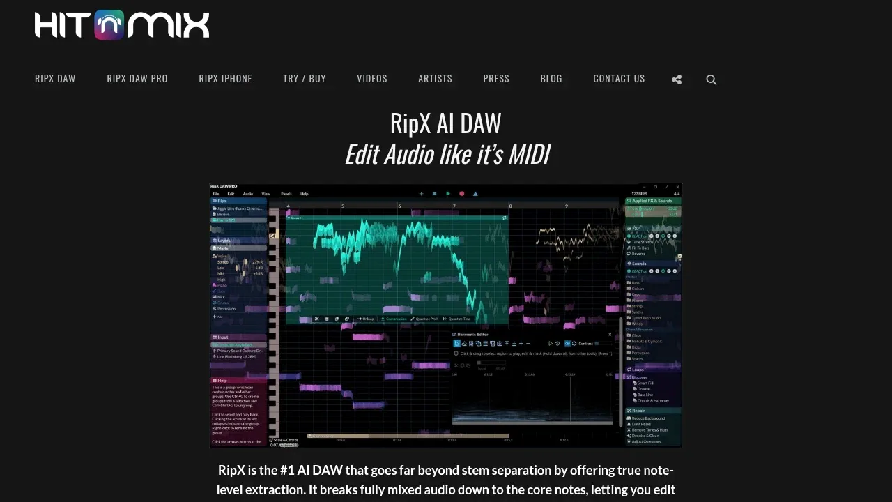 Screenshot of RipX DAW website