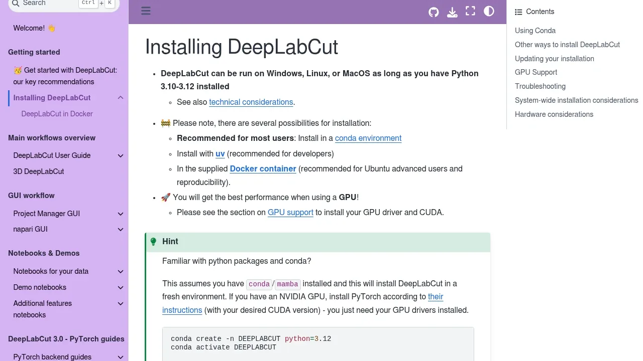 Screenshot of DeepLabCut website