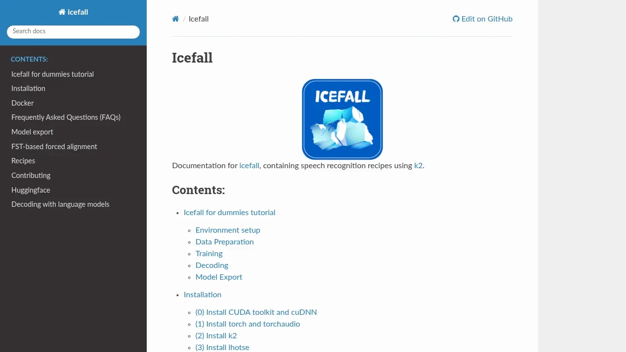 Screenshot of icefall website