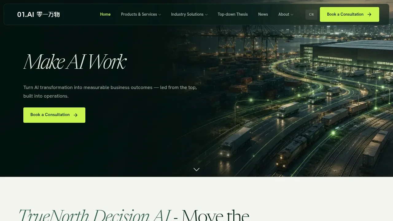 Screenshot of Yi website