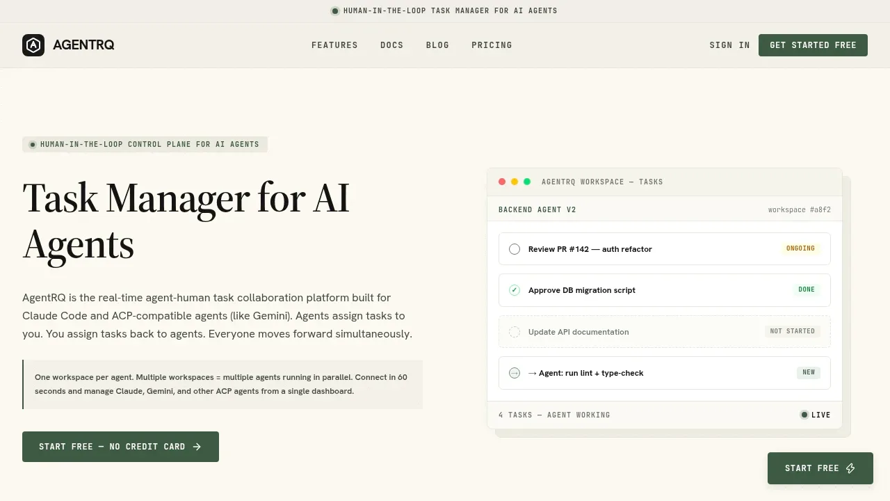 Screenshot of AgentRQ website